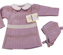 Cargar imagen en el visor de la galería, Conjunto vestido lana 3 piezas &quot;1802&quot; de 0 a 6 meses color malva | Canastilla