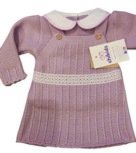 Conjunto vestido lana 3 piezas "1802" de 0 a 6 meses color malva | Canastilla