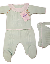 Cargar imagen en el visor de la galería, Conjunto lana 3 piezas &quot;1786&quot; de 00 a 3 meses color verde agua
