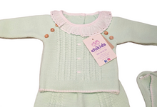 Cargar imagen en el visor de la galería, Conjunto lana 3 piezas &quot;1786&quot; de 00 a 3 meses color verde agua