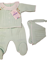 Cargar imagen en el visor de la galería, Conjunto lana 3 piezas &quot;1786&quot; de 00 a 3 meses color verde agua