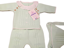 Cargar imagen en el visor de la galería, Conjunto lana 3 piezas &quot;1786&quot; de 00 a 3 meses color verde agua