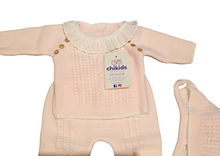 Cargar imagen en el visor de la galería, Conjunto lana 3 piezas &quot;1786&quot; de 00 a 3 meses color rosa bebe