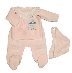 Conjunto lana 3 piezas "1786" de 00 a 3 meses color rosa bebe