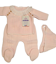 Cargar imagen en el visor de la galería, Conjunto lana 3 piezas &quot;1786&quot; de 00 a 3 meses color rosa bebe