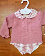 Cargar imagen en el visor de la galería, Conjunto lana rosa nude vichy 3 a 12 meses | Canastilla