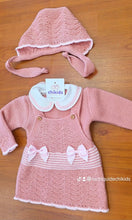 Cargar imagen en el visor de la galería, Conjunto de vestido lana con jersey y capota rosa empolvado| Canastilla