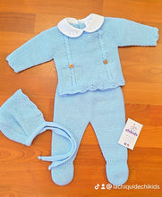 Cargar imagen en el visor de la galería, Conjunto lana 3 piezas 0 a  6 meses celeste Ref. | Canastilla