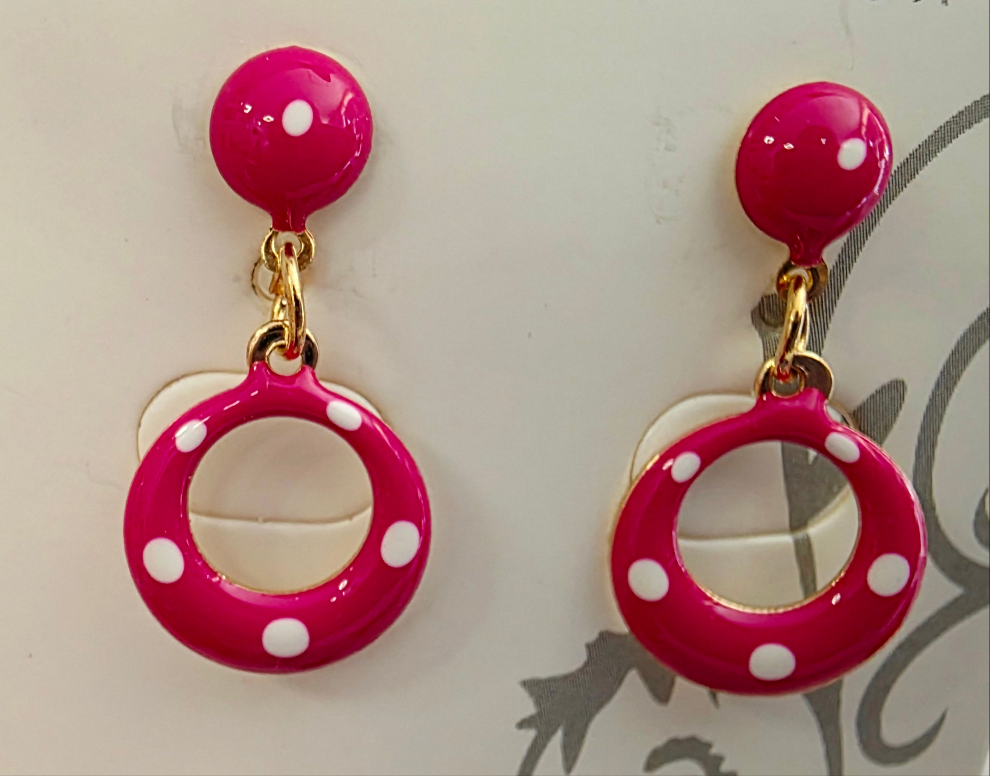 Pendientes pequeño  flamenca pequeño rosa fucsia con lunar blanco  de tornillo