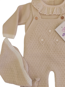 Conjunto lana 3 piezas color arena 0 a 6 meses | Canastilla