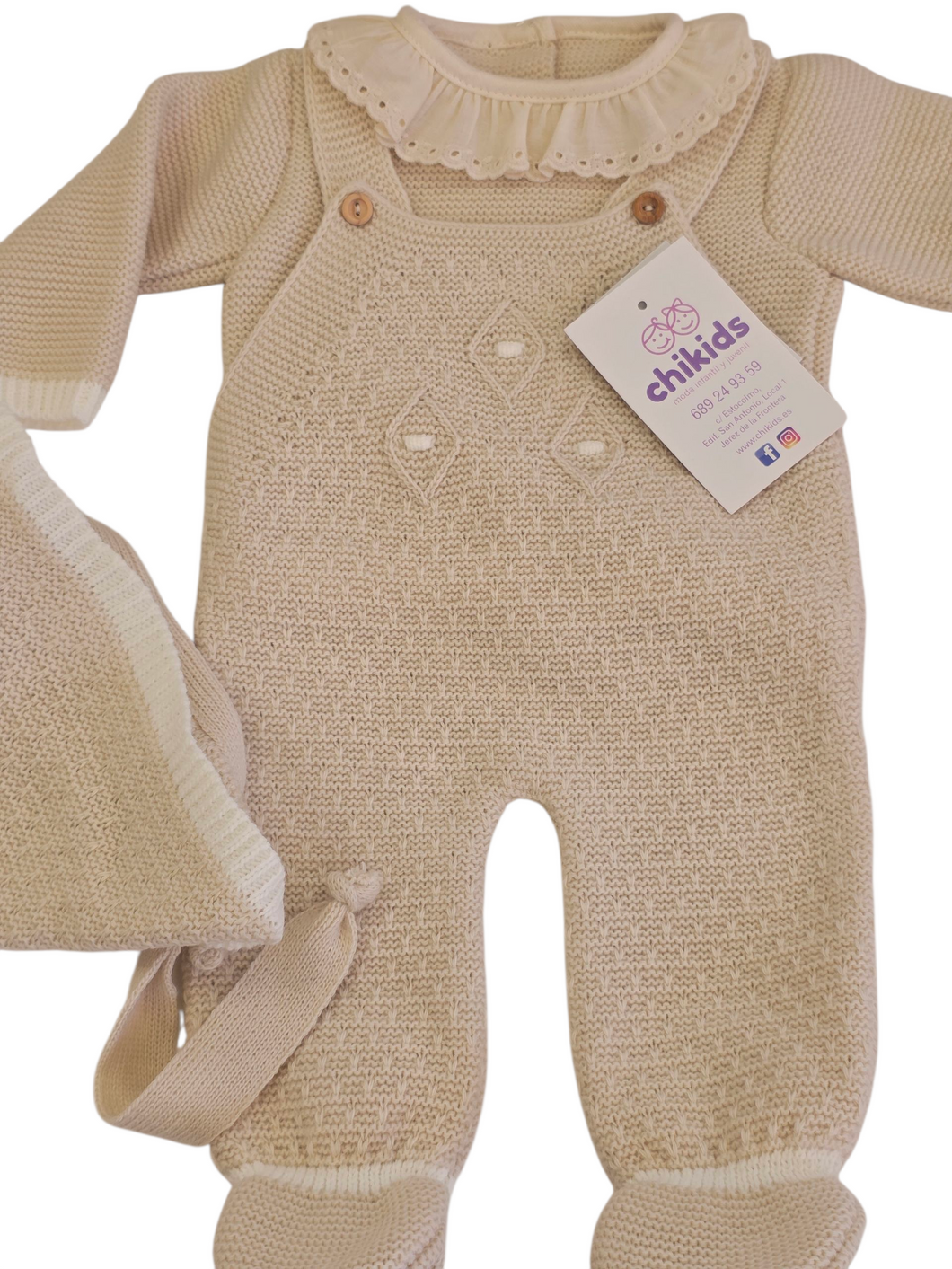 Conjunto lana 3 piezas color arena 0 a 6 meses | Canastilla