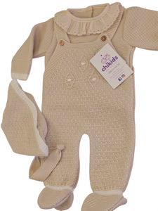 Conjunto lana 3 piezas color arena 0 a 6 meses | Canastilla