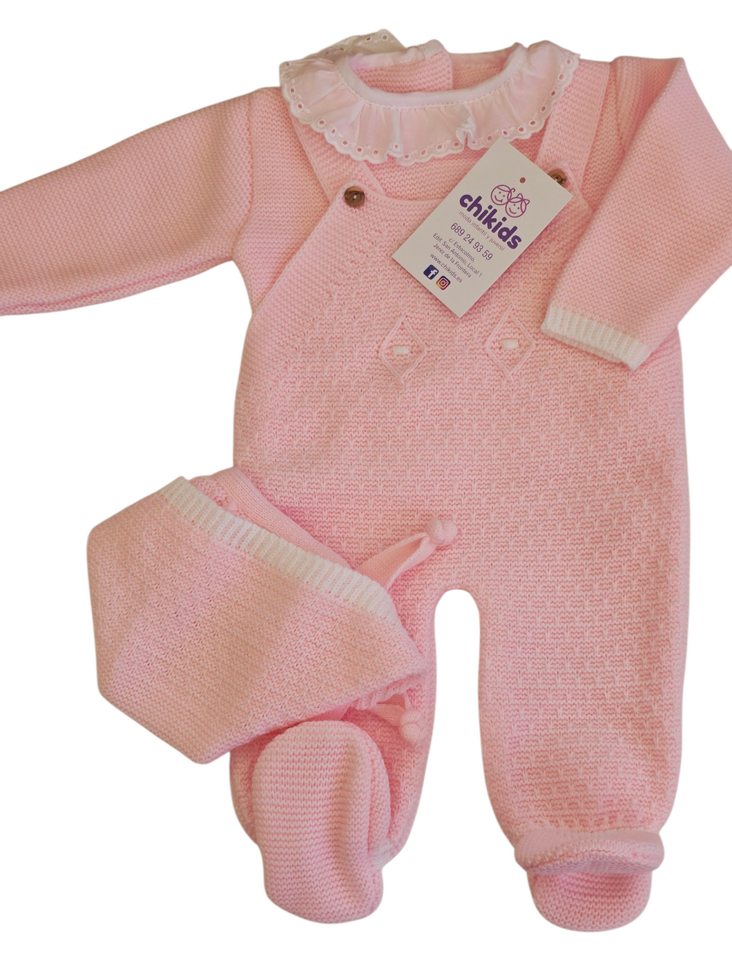 Conjunto lana 3 piezas color rosa 0 a 6 meses | Canastilla