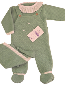 Conjunto lana 3 piezas color verde agua 0 a 6 meses | Canastilla