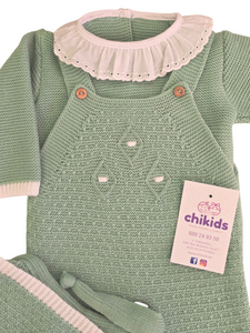 Conjunto lana 3 piezas color verde agua 0 a 6 meses | Canastilla