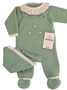 Conjunto lana 3 piezas color verde agua 0 a 6 meses | Canastilla