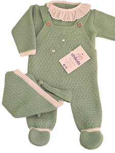 Conjunto lana 3 piezas color verde agua 0 a 6 meses | Canastilla