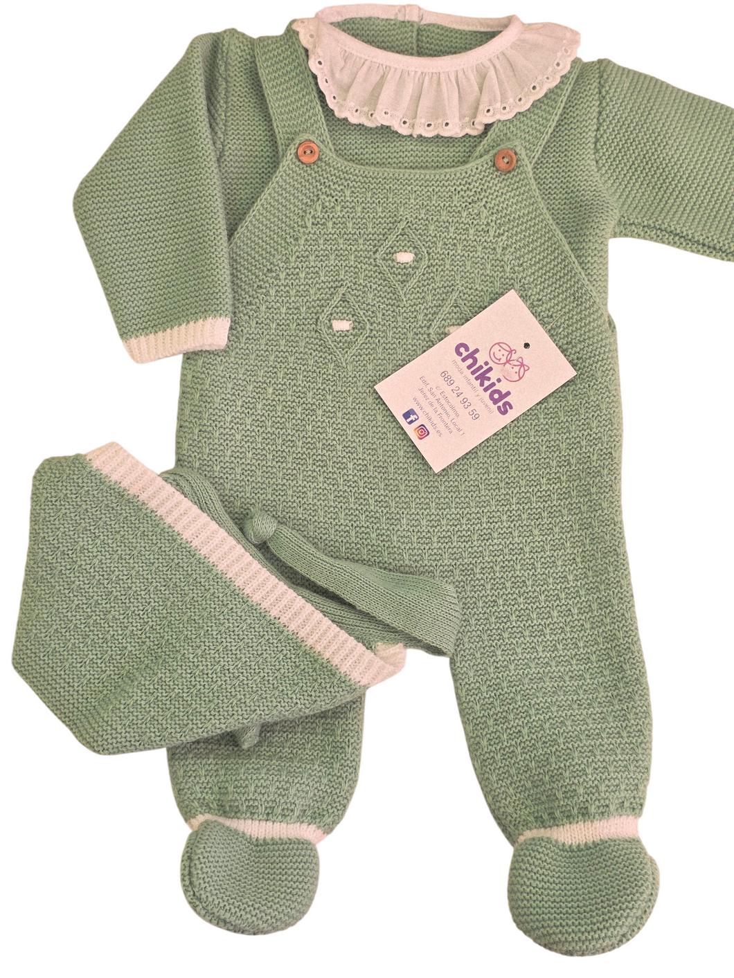 Conjunto lana 3 piezas color verde agua 0 a 6 meses | Canastilla