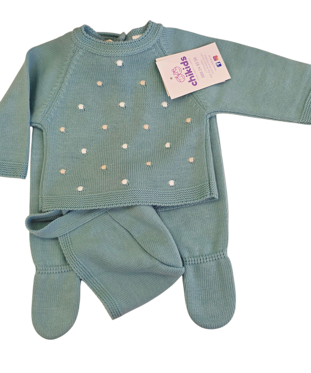 Conjunto lana topos verde 0 a 6 meses | Canastilla