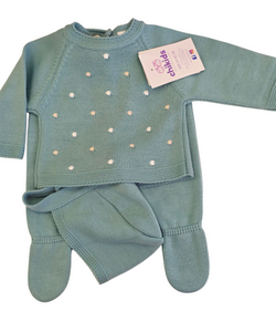 Conjunto lana topos verde 0 a 6 meses | Canastilla