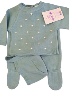 Conjunto lana topos verde 0 a 6 meses | Canastilla