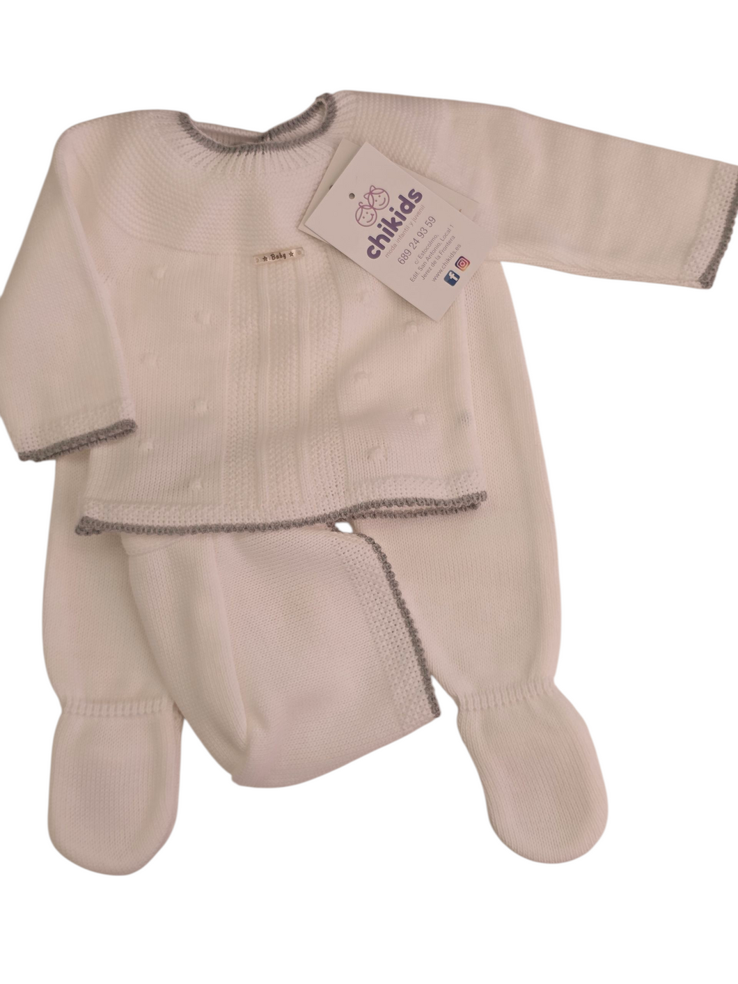 Conjunto 3 pieza lana c9016 blanco y gris | Canastilla