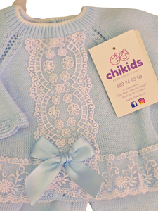 Conjunto lana 3 piezas encaje celeste 0 a 6 mes | Canastilla