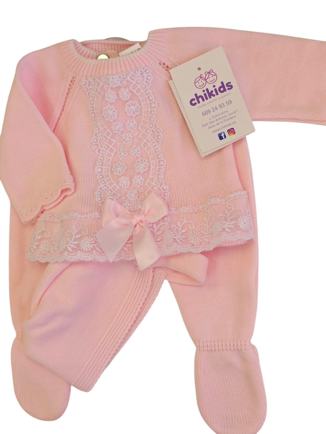 Conjunto lana 3 piezas encaje rosa 0 a 6 mes | Canastilla

Ref c9022