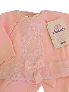 Conjunto lana 3 piezas encaje rosa 0 a 6 mes | Canastilla

Ref c9022