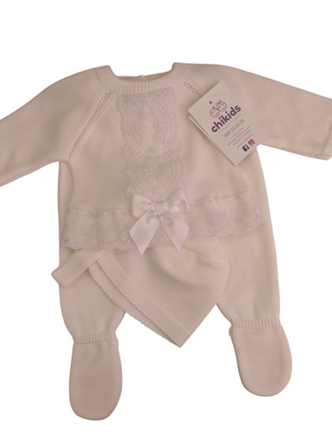 Conjunto lana 3 piezas encaje blanco 0 a 6 mes | Canastilla