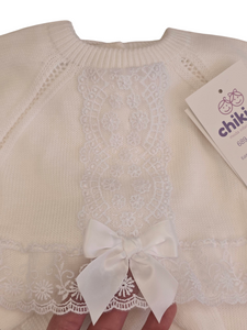 Conjunto lana 3 piezas encaje blanco 0 a 6 mes | Canastilla