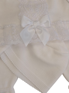 Conjunto lana 3 piezas encaje blanco 0 a 6 mes | Canastilla