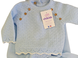 Conjunto lana 3 piezas celeste "1690" 0 a 6 meses | Canastilla