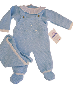 Conjunto lana 3 piezas color celeste 0 a 6 meses | Canastilla