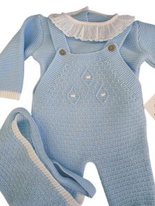 Conjunto lana 3 piezas color celeste 0 a 6 meses | Canastilla