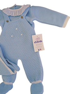 Conjunto lana 3 piezas color celeste 0 a 6 meses | Canastilla