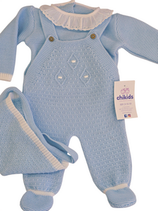 Conjunto lana 3 piezas color celeste 0 a 6 meses | Canastilla