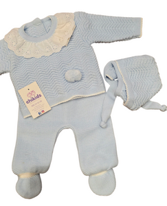 Conjunto lana 3 piezas "1101" de 00 a 3 meses color celeste | Canastilla