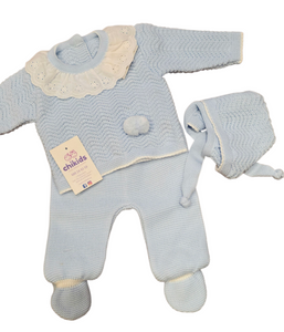 Conjunto lana 3 piezas "1101" de 00 a 3 meses color celeste | Canastilla