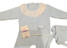 Cargar imagen en el visor de la galería, Conjunto lana 3 piezas &quot;1101&quot; de 00 a 3 meses color celeste | Canastilla
