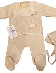 Conjunto lana 3 piezas "1101" de 00 a 3 meses color arena | Canastilla