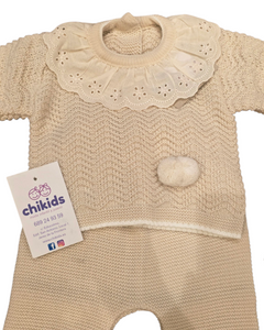 Conjunto lana 3 piezas "1101" de 00 a 3 meses color arena | Canastilla