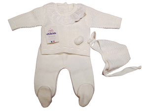 Conjunto lana 3 piezas "1101" de 00 a 3 meses color blanco| Canastilla