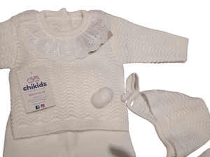 Conjunto lana 3 piezas "1101" de 00 a 3 meses color blanco| Canastilla