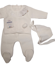Cargar imagen en el visor de la galería, Conjunto lana 3 piezas &quot;1101&quot; de 00 a 3 meses color blanco| Canastilla