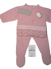 Cargar imagen en el visor de la galería, Conjunto lana 3 piezas &quot;1050&quot; de 0 a 3 meses color rosa empolvadp | Canastilla