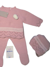 Cargar imagen en el visor de la galería, Conjunto lana 3 piezas &quot;1050&quot; de 0 a 3 meses color rosa empolvadp | Canastilla