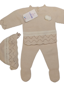 Conjunto lana 3 piezas "1050" de 0 a 3 meses color arena | Canastilla