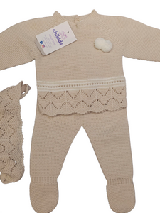 Conjunto lana 3 piezas "1050" de 0 a 3 meses color arena | Canastilla