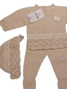 Conjunto lana 3 piezas "1050" de 0 a 3 meses color arena | Canastilla